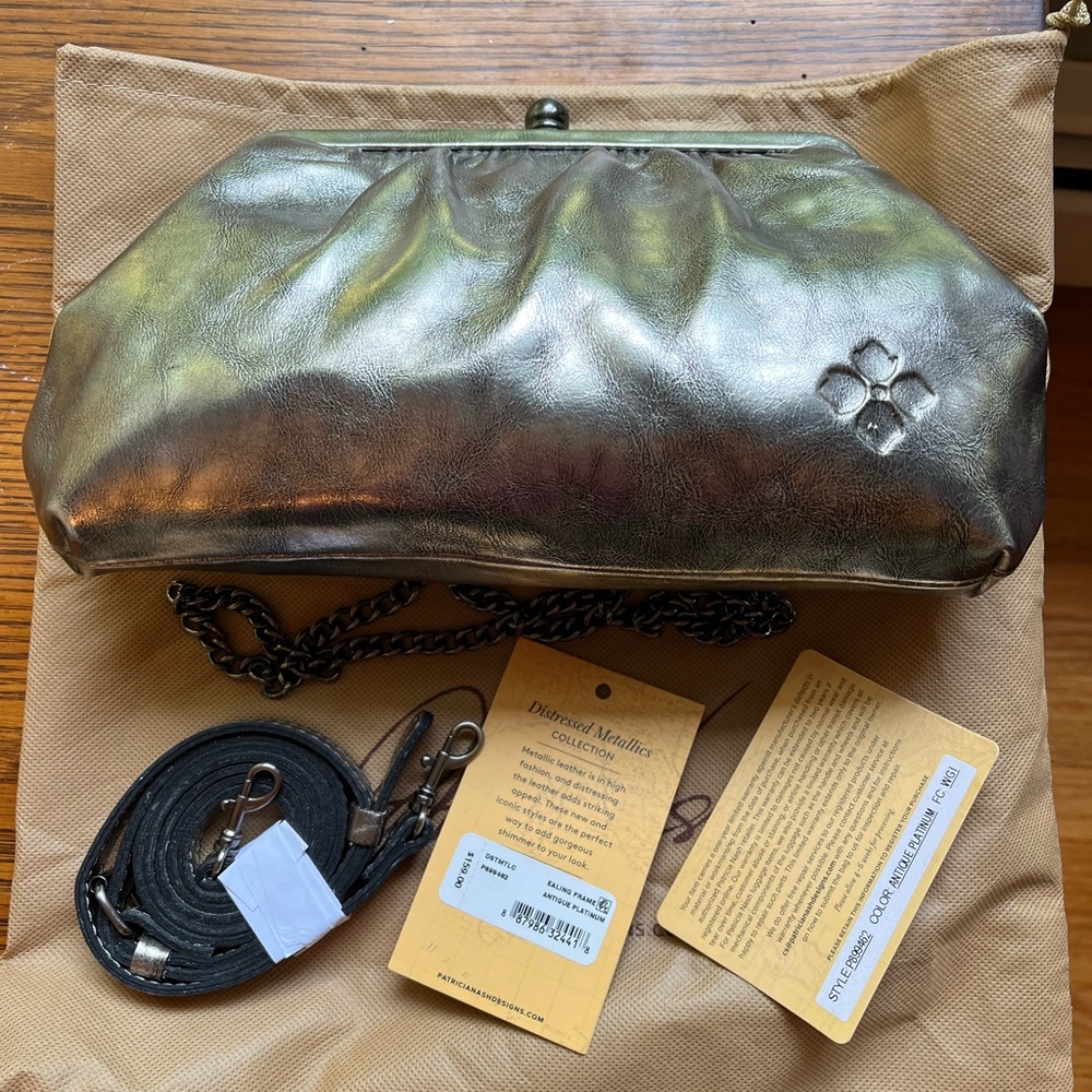 NWT Patricia Nash EALING Platinum Metallic Leather Handbag CrossbodY